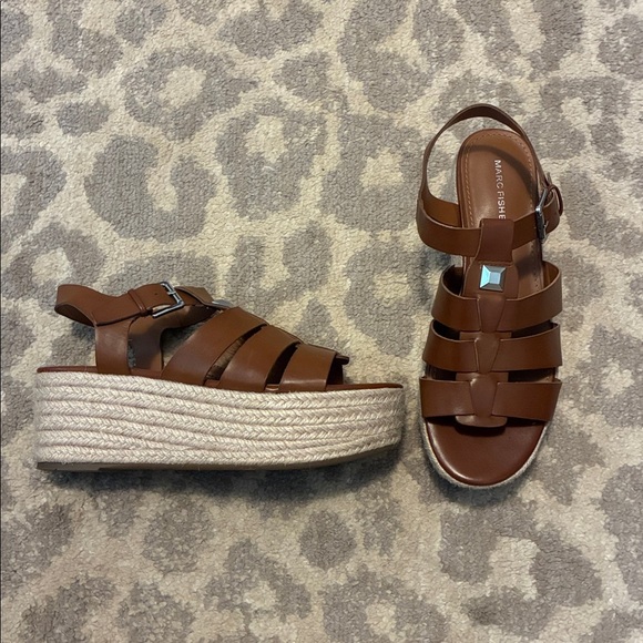 Marc Fisher Joven Leather Espadrille Wedges 8 - Picture 2 of 5